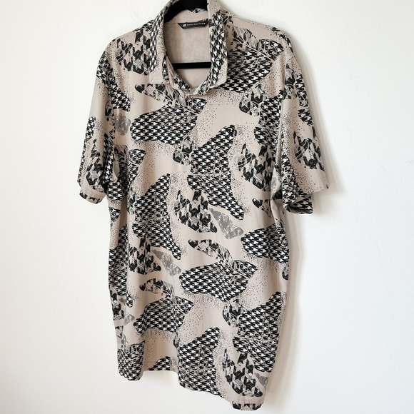Travis Mathew Mens Short Sleeve Golf Polo Shirt XXL Tan Black White Houndstooth - Picture 3 of 10
